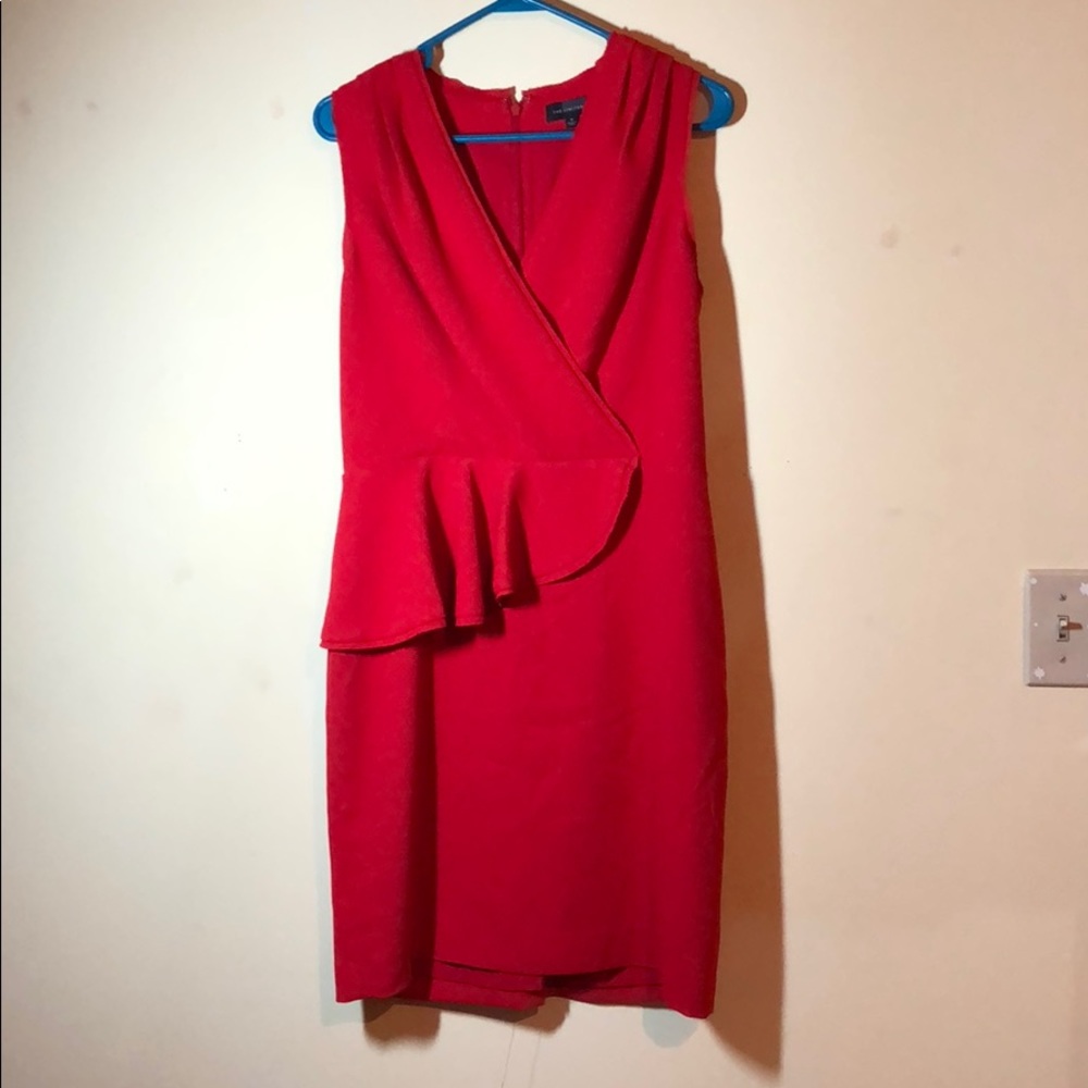 Red deep cleavage peplum dress